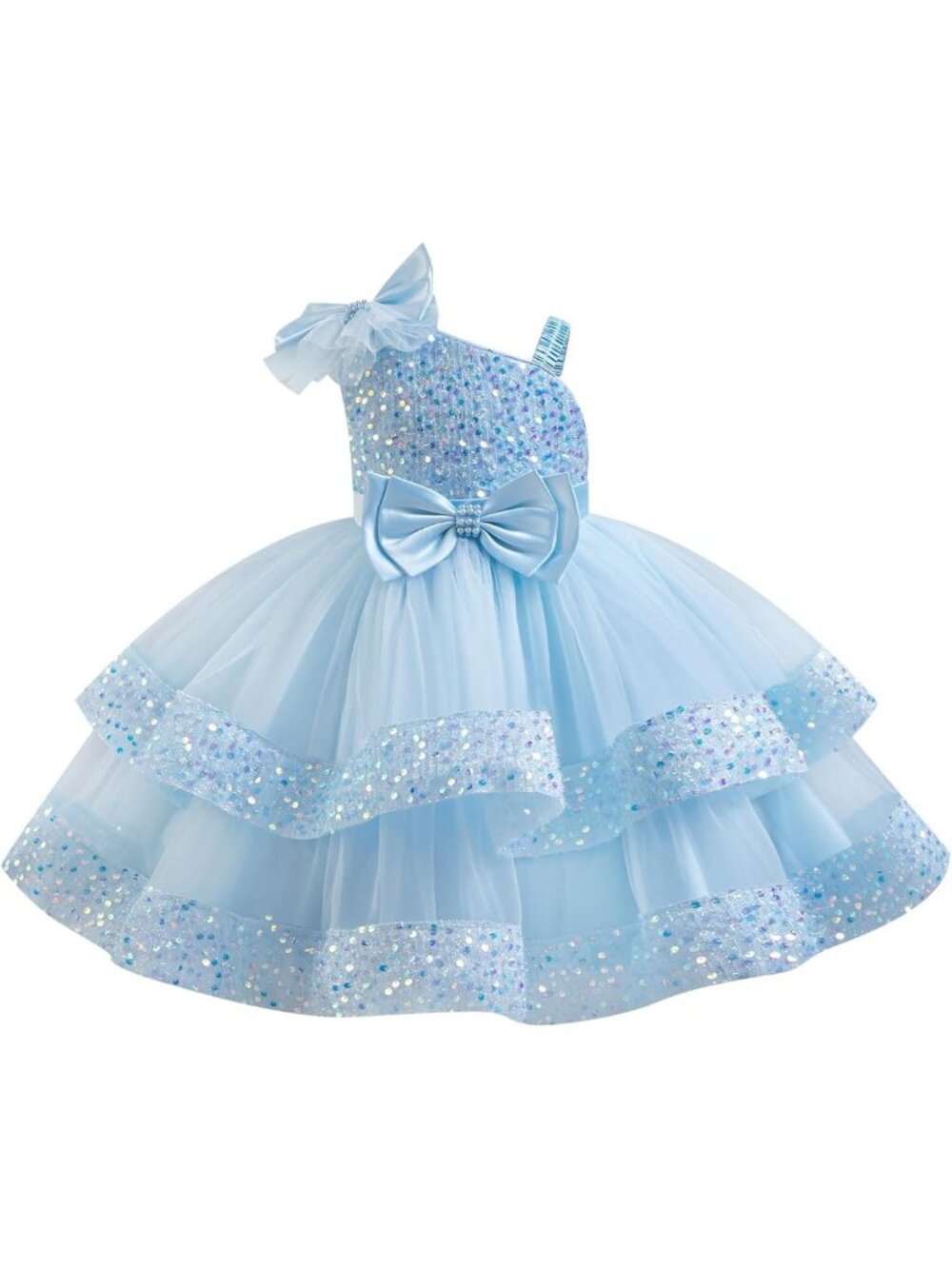 Girls Sequin Tulle Birthday Dress | Tiered Party Gown for Weddings & Pageants